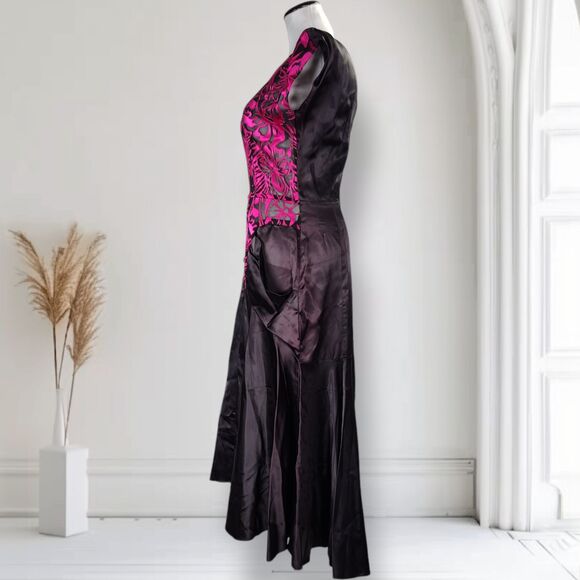 Vintage 80s does 40s Cocktail Dress Size 6/8 Sheer Floral Satin Burnout - Picture 4 of 16